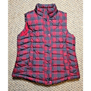 Gap Womens L Red Buffalo Plaid Quilted Snap Puffer Vest Preppy Casual Layering